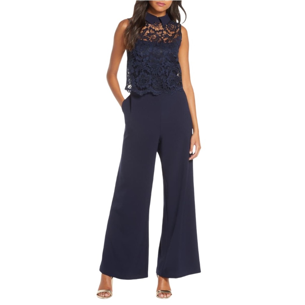 Julia Jordan navy blue formal top lace jumpsuit 8
